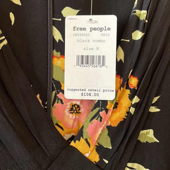 Free People Black Combo Floral Dress Size 8 - Picture 3 of 7